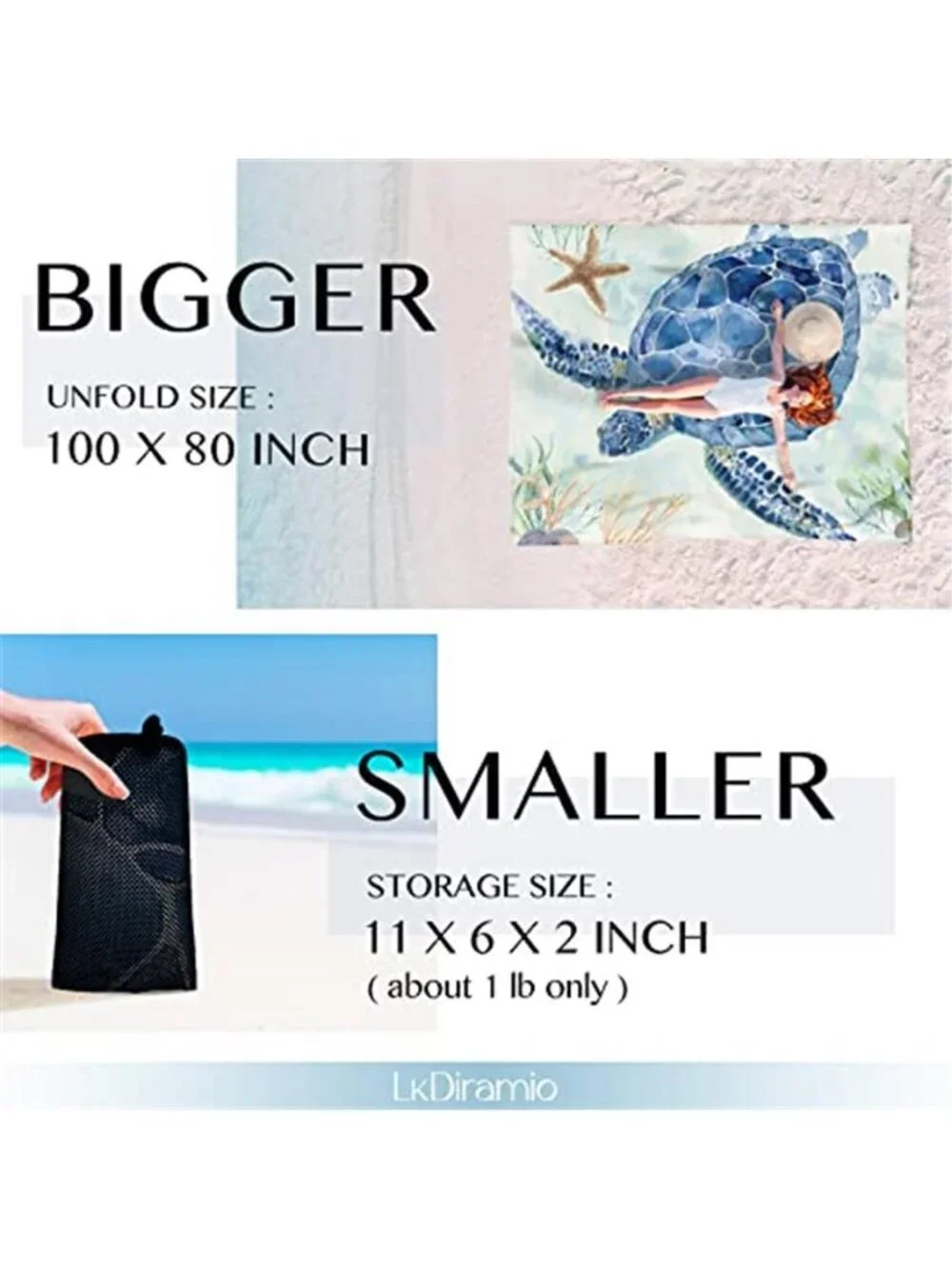 Oversized Beach Blanket Sandproof Waterproof Picnic Mat Turtle Print 100x80